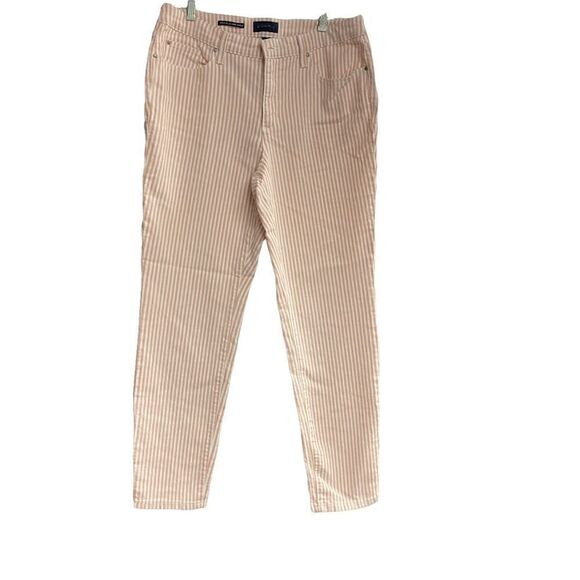 CHARTER CLUB Women’s Peach & White Striped Skinny Ankle Jean Pants Size 10 - Picture 1 of 12